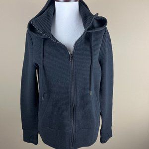 Active Life Long Sleeve Jacket Size M Black Textured Fabric Full Front Zip, Hood